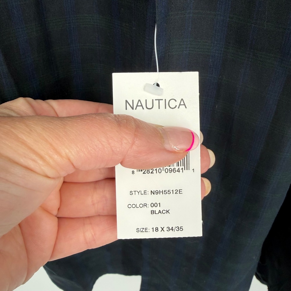Nautica Button Down Shirt Mens 18 34/35 Black Blue Plaid NWT Preppy Business - Picture 5 of 8
